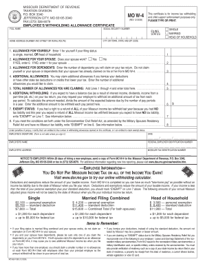 Missouri Employee Withholding Allowance Certificate