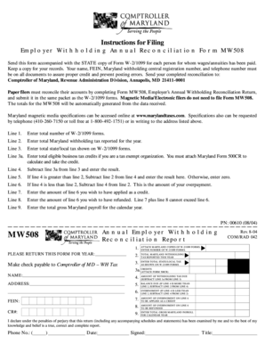 Maryland Employer Withholding Reconciliation Form MW508