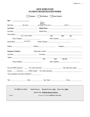 New Employee Patient Registration Form
