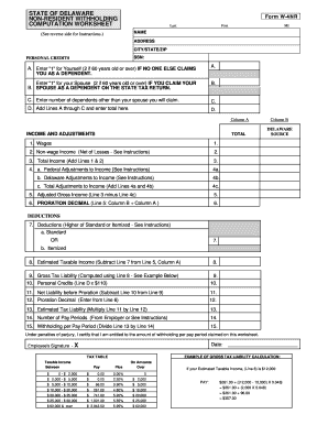 Delaware Non-Resident Withholding Form W-4NR