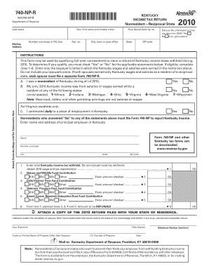 Kentucky Nonresident Income Tax Return 2010