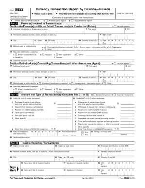 Form 8852 Currency Transaction Report by Casinos—Nevada