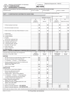 Missouri Nonresident S Corporation Schedule