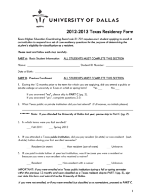 Texas Residency Form