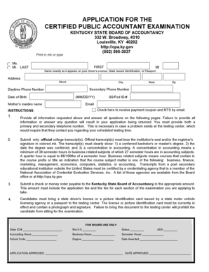 Kentucky CPA Exam Application