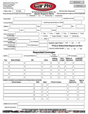 Insurance Quote Request Form