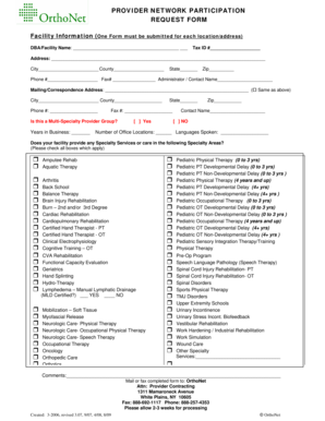Provider Network Participation Request Form