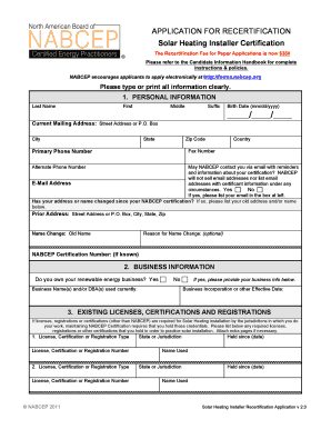 Solar Heating Installer Recertification Application