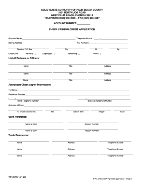 SWA Check Cashing Credit Application