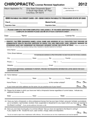 Ohio Chiropractic License Renewal Application