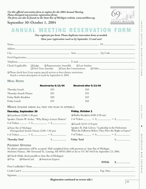2004 Annual Meeting Reservation Form