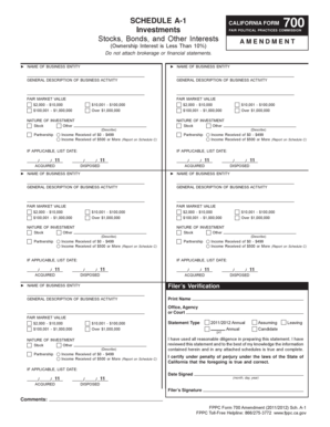California Form 700 Amendment Schedule A-1