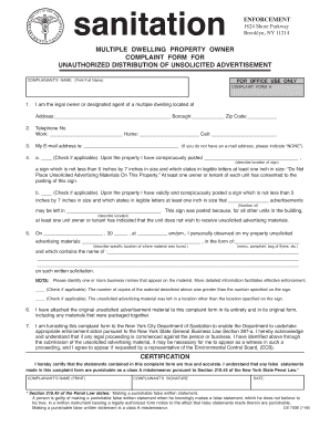 New York City Unsolicited Advertising Complaint Form