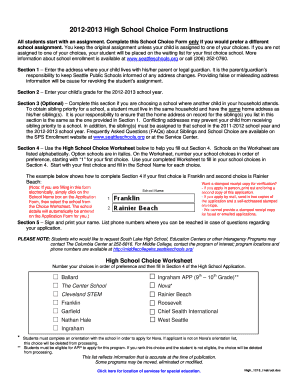 2012-2013 High School Choice Form