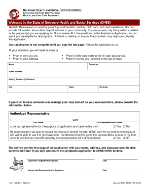 Delaware DHSS Application for Food Benefits, Cash, Medical, and Child Care Assistance