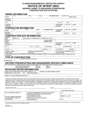 Illinois Storm Water Discharge Notice of Intent