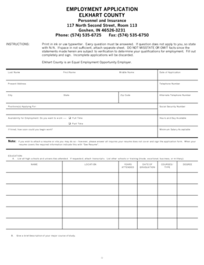 Elkhart County Employment Application