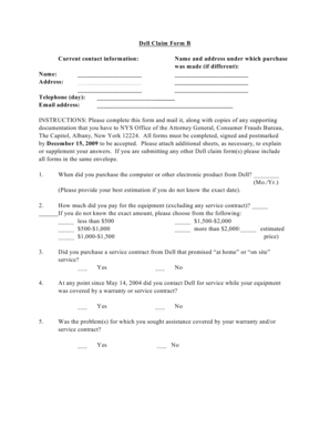Dell Claim Form B