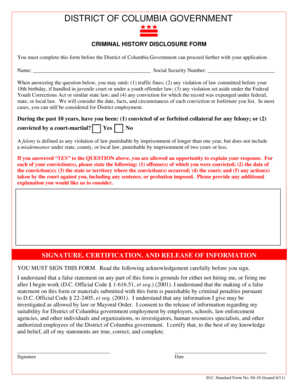 District of Columbia Criminal History Disclosure Form