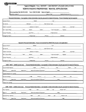 North Pacific Properties Rental Application
