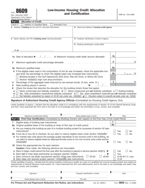 Form 8609 Low-Income Housing Credit Allocation