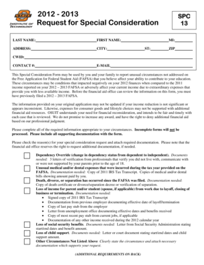 2012-2013 Special Consideration Form