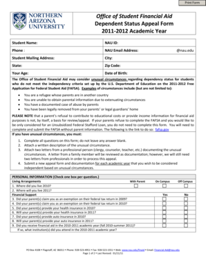 Dependent Status Appeal Form