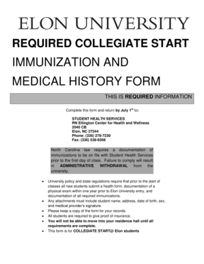 Collegiate Start Immunization and Medical History Form
