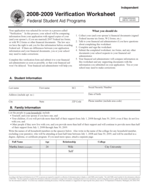 2008-2009 Verification Worksheet