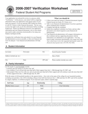 2006-2007 Verification Worksheet