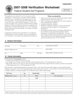 2007-2008 Verification Worksheet