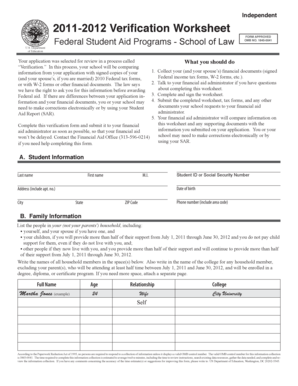 2011-2012 Verification Worksheet