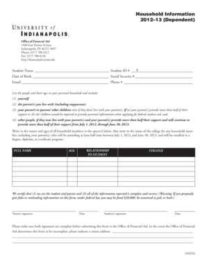 2012–13 Dependent Student Household Information Form