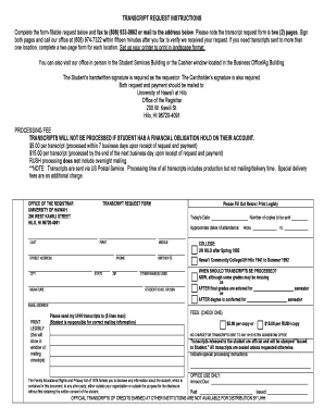 University of Hawaii Transcript Request Form