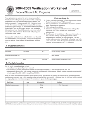 2004-2005 Verification Worksheet