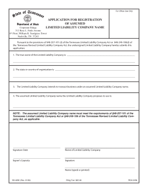 Tennessee Assumed LLC Name Registration