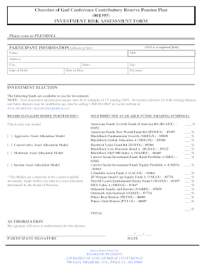 Churches of God Pension Plan Investment Risk Assessment Form
