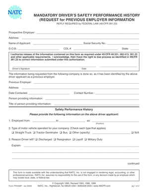 Driver Safety Performance History Form