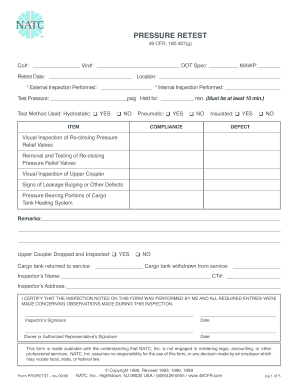 Pressure Retest Form 49 CFR 180.407(g)