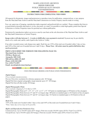 Maryland State Archives Publication-Quality Image Order Form