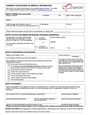 Carnegie Mellon Medical Information Release Consent