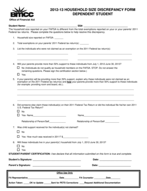 Household Size Discrepancy Form