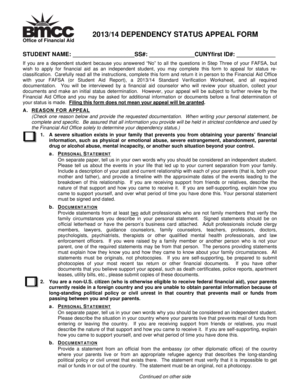 2013/14 Dependency Status Appeal Form
