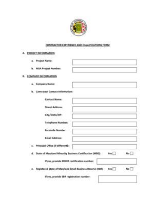 Contractor Experience and Qualifications Form