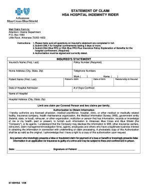 HSA Hospital Indemnity Rider Claim Form