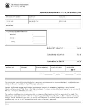 Taxable Meal Payment Request Form