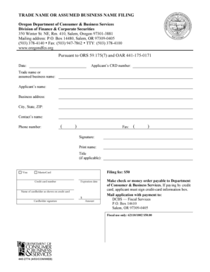 Oregon Trade Name Filing