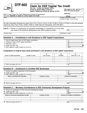 New York State EDZ Capital Tax Credit Form