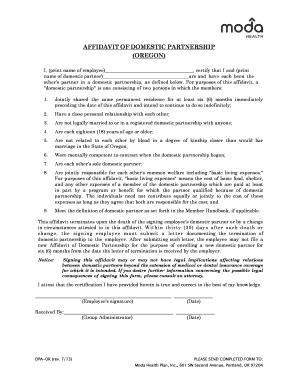 affidavit of domestic partnership oregon