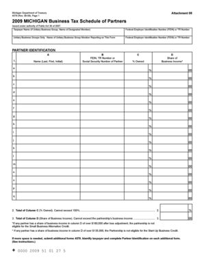 Michigan Business Tax Schedule of Partners Form 4578